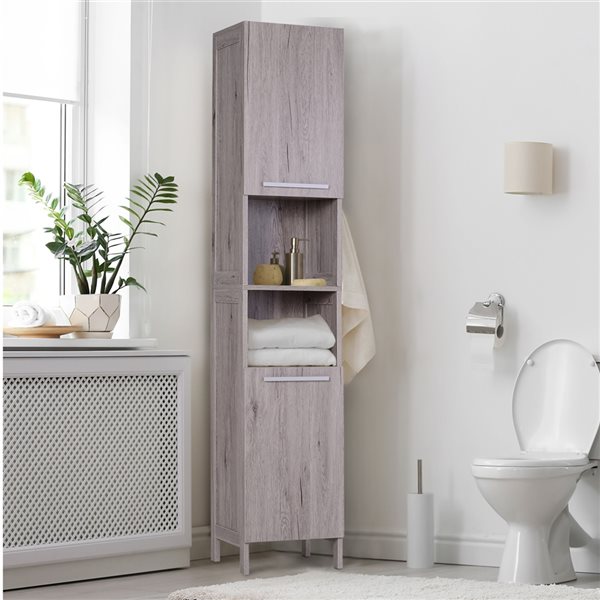 kleankin 12.5-in W x 68-in H x 11.75-in D Grey MDF Freestanding Linen Cabinet