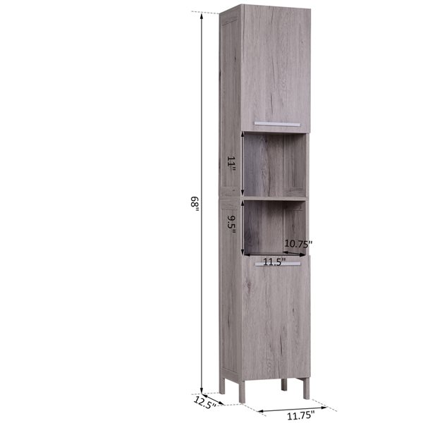 kleankin 12.5-in W x 68-in H x 11.75-in D Grey MDF Freestanding Linen Cabinet