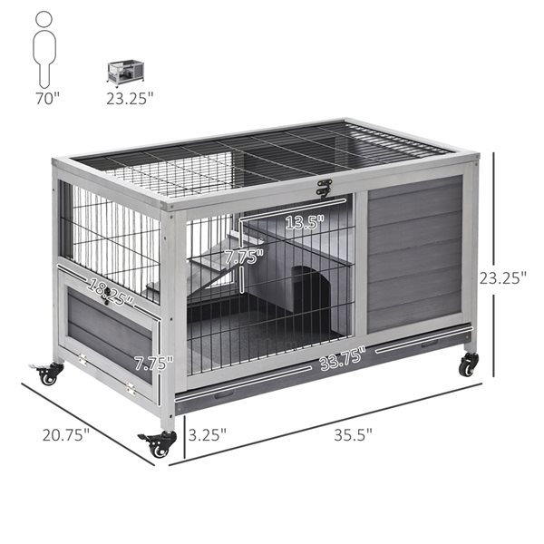 PawHut Grey Wood Rabbit Hutch