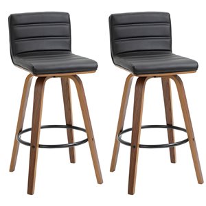 HomCom Black Tall (36-in and Up) Upholstered Swivel Bar Stools - 2-Pack