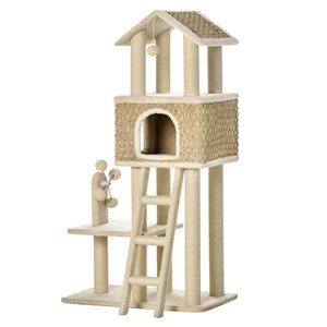 PawHut 51.57-in Off-White Polyester Cat Tree