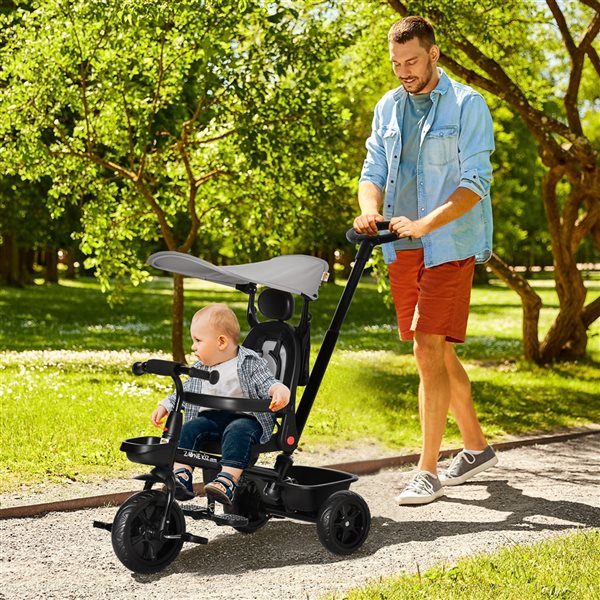 Qaba 4-in-1 Grey Tricycle Push Stroller with Adjustable Seat