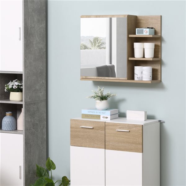 kleankin 23.5-in x 19.75-in Surface Brown Mirrored Rectangular Medicine Cabinet