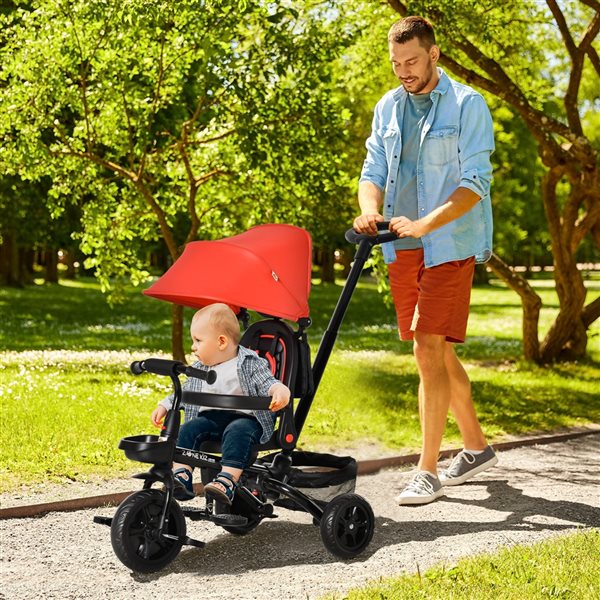 Qaba 4-in-1 Red Push StrollerTricycle with Adjustable Seat