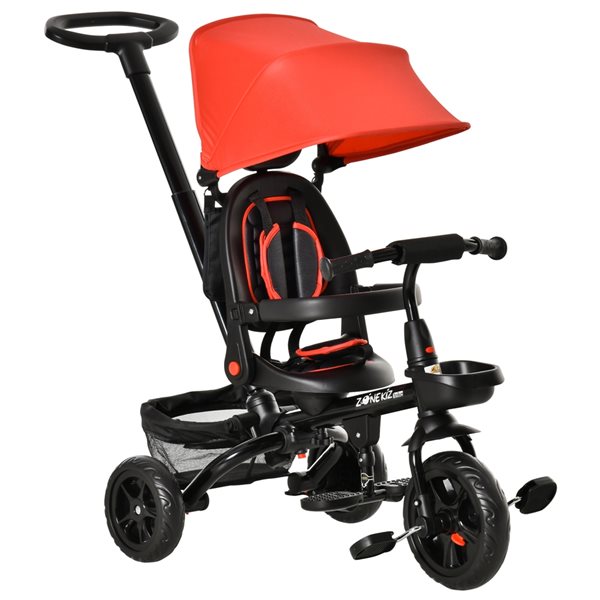 Qaba 4-in-1 Red Push StrollerTricycle with Adjustable Seat