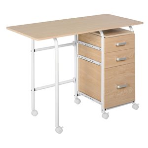HomCom 19.75-in Brown Modern/Contemporary Foldable Desk on Wheels with 3 Drawers