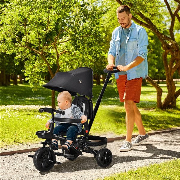 Qaba 4-in-1 Black Push Stroller Tricycle with Adjustable Seat