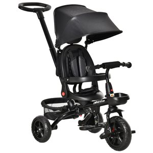 Qaba 4-in-1 Black Push Stroller Tricycle with Adjustable Seat