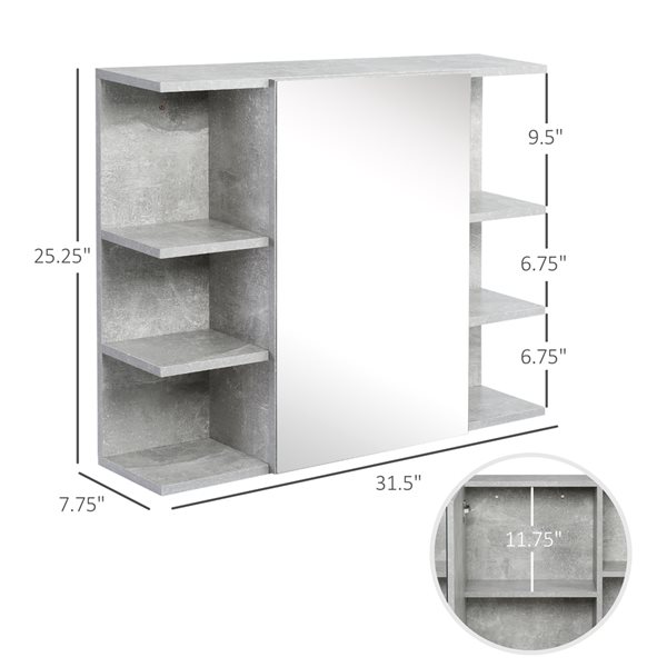 kleankin 31.5-in x 25.25-in Surface Grey Mirrored Rectangular Medicine Cabinet