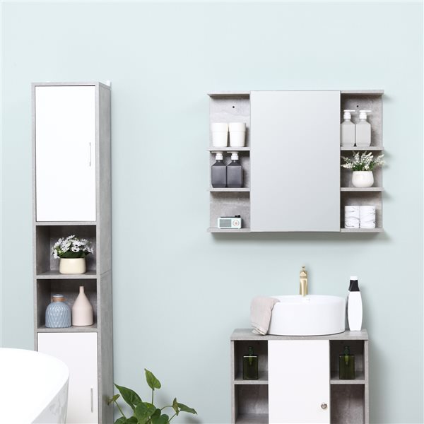 kleankin 31.5-in x 25.25-in Surface Grey Mirrored Rectangular Medicine Cabinet