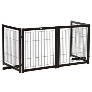 Pawhut Freestanding Expandable Brown Wood Pet Gate