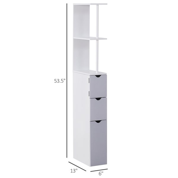 HOMCOM 6-in W x 55-in H x 13-in D White and Grey Composite Freestanding Linen Cabinet