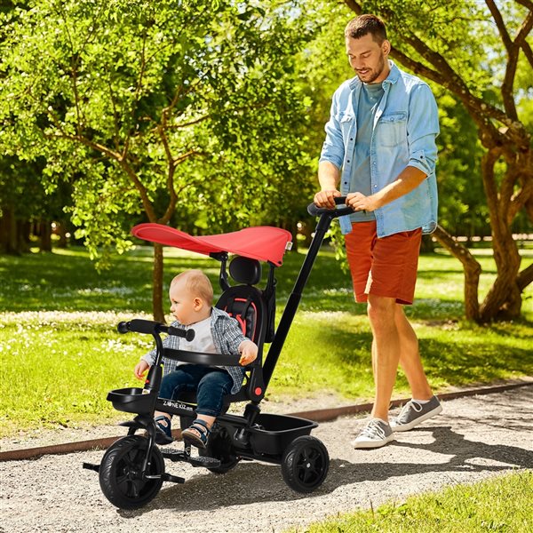 Qaba 4-in-1 Red Tricycle Push Stroller with Adjustable Seat