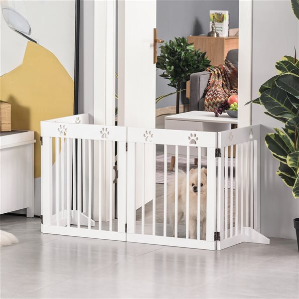 Pawhut Freestanding Expandable White Wood Pet Gate