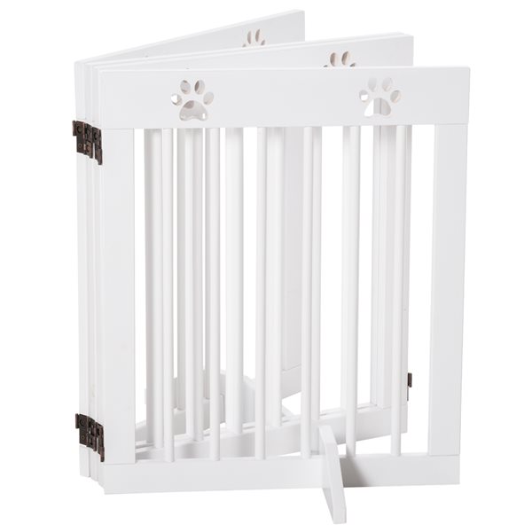 Pawhut Freestanding Expandable White Wood Pet Gate