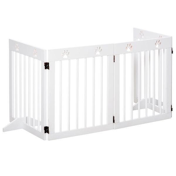 Pawhut Freestanding Expandable White Wood Pet Gate