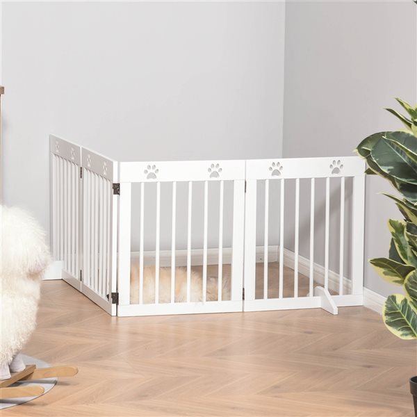 Pawhut Freestanding Expandable White Wood Pet Gate