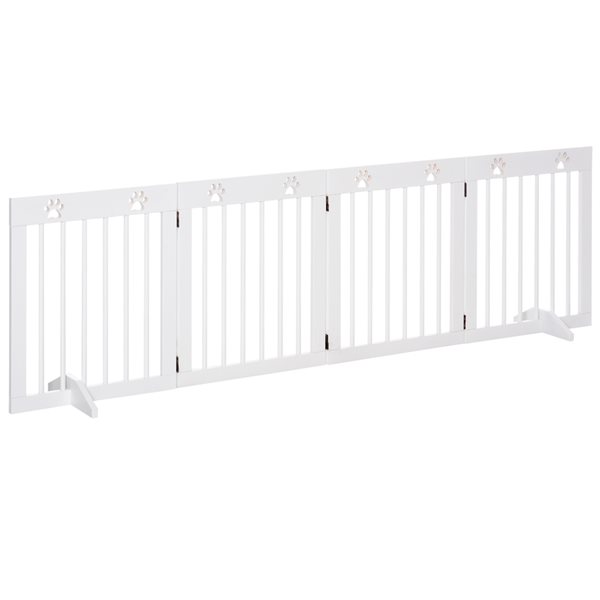 Pawhut Freestanding Expandable White Wood Pet Gate