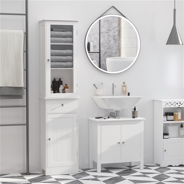 kleankin 15.75-in x 67.5-in x 10.75-in White Composite Freestanding Linen Cabinet