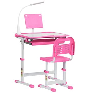 Qaba 27.56-in Height Adjustable Pink Kids Desk and Chair Set with LED Lamp