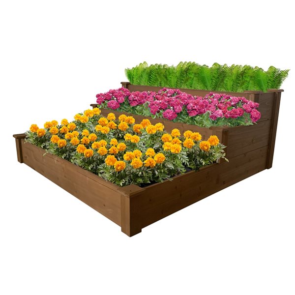 ProYard Decor 48.5-in W x 48.5-in L x 21.75-in H Dark Wood Raised Garden Planter