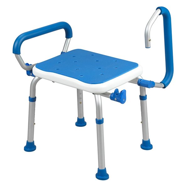 Siège de bain ajustable PCP en aluminium avec bras amovibles, bleu