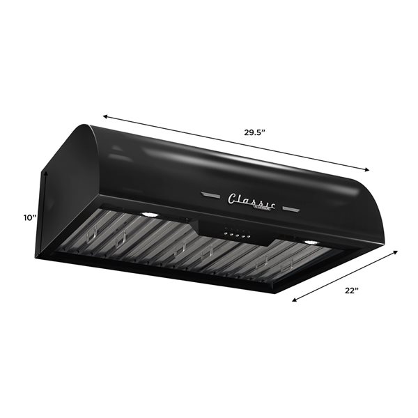 Unique Classic Retro 30-in 700 CFM Ducted Midnight Black Undercabinet Range Hood with Charcoal Filter Included