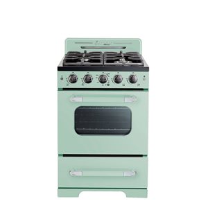 Unique Classic Retro Summer Mint Green 24-in 4 Burners 2.9-cu ft Manual Cleaning Convection Oven Freestanding Gas Range