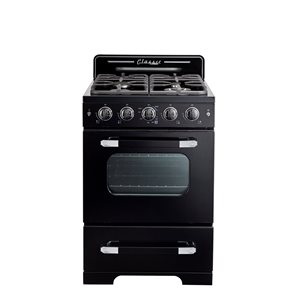 Unique Classic Retro Black 24-in 4 Burners 2.9-cu ft Manual Cleaning Convection Oven Freestanding Gas Range