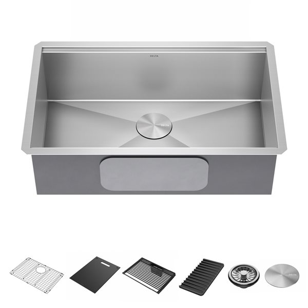 Delta Rivet 30-in. Stainless Steel Undermount Workstation Single Bowl Kitchen Sink