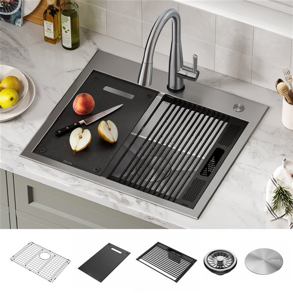 Delta Rivet 25-in Stainless Steel Top Mount Single Bowl Kitchen Sink