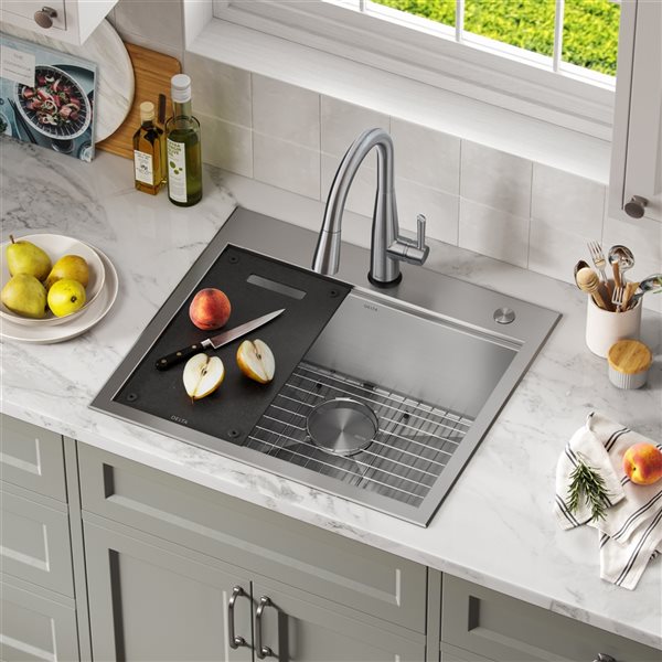 Delta Rivet 25-in Stainless Steel Top Mount Single Bowl Kitchen Sink