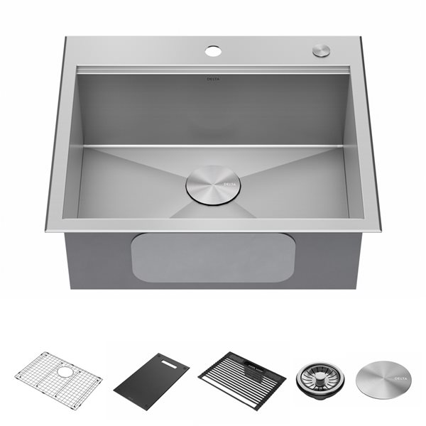 Delta Rivet 25-in Stainless Steel Top Mount Single Bowl Kitchen Sink