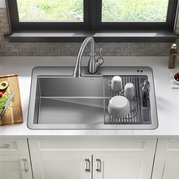 Delta Lorelai 33-in Stainless Steel Top Mount Workstation Single Bowl Kitchen Sink