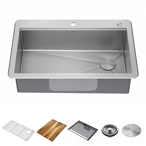 Delta Lorelai 33-in Stainless Steel Top Mount Workstation Single Bowl Kitchen Sink