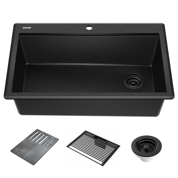 Delta Everest 33-in Granite Top Mount Kitchen Sink in Black