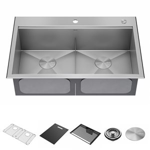 Delta Rivet 33-in Stainless Steel Top Mount Double Bowl Kitchen Sink
