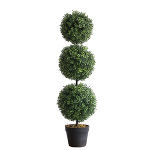 Hudson Home 37.8-in Green Artificial Triple Ball Boxwood Topiary Tree