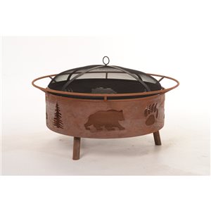 Bear Chair 36-in Antique Patina Finish Steel Wood-burning Fire Pit