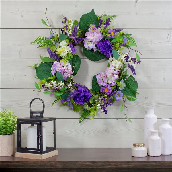 Northlight 26-in Purple Artificial Hydrangea Wreath