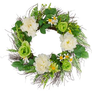 Northlight 22-in Green/White Artificial Flower Wreath