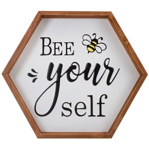 16-in x 14-in Metal ''Bee Yourself'' Sign with Wood Frame Spring Wall Art