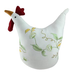 12-in White Floral Fabric Rooster Spring Figurine