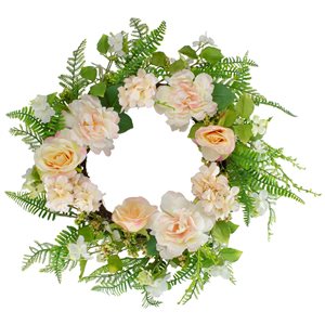 Northlight 24-in Pink/White Artificial Rose/Hydrangea/Peony Wreath