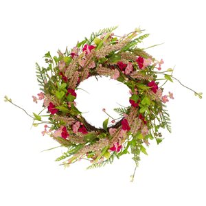 Northlight 21-in Pink Artificial Flower and Berry Wreath