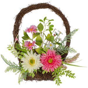 Northlight 17-in Pink/Yellow Artificial Chrysanthemum and Daisy Basket Wreath