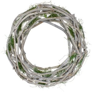Northlight 14-in White Artificial Twig and Moss Wreath