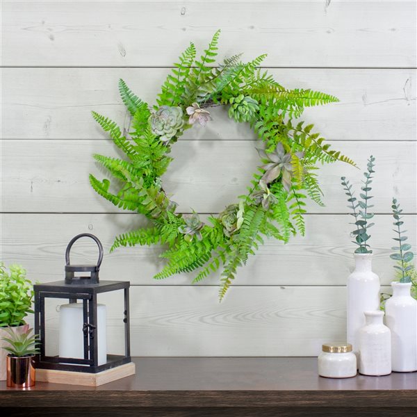 Northlight 22-in Green Artificial Succulent Wreath