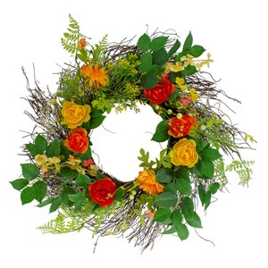 Northlight 20-in Orange/Yellow Artificial Ranunculus and Rose Wreath