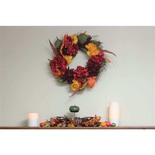 Northlight 24-in Red/Orange/Yellow Artificial Peony and Chrysanthemum Wreath